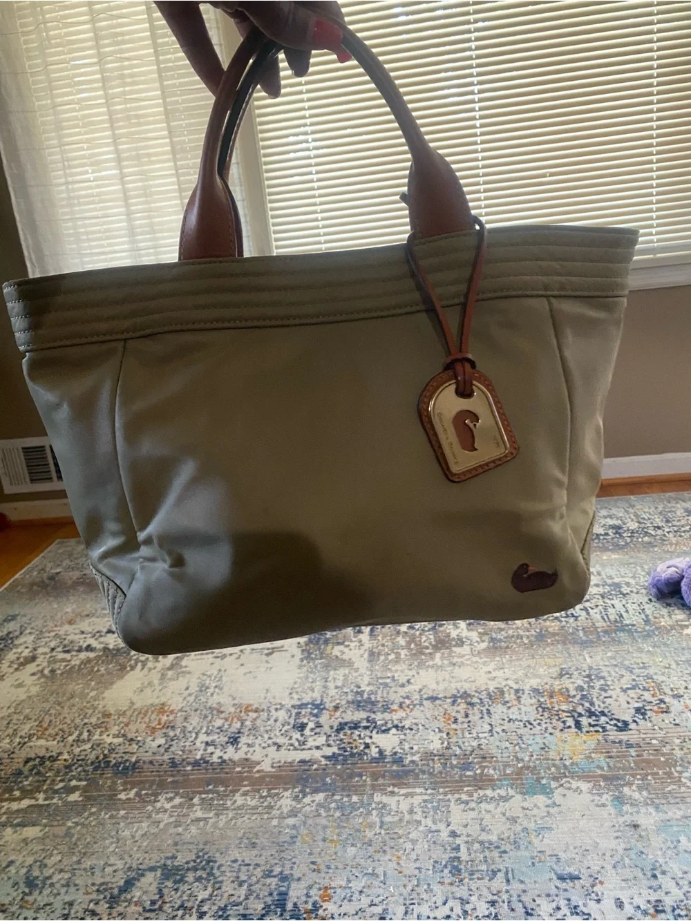 Dooney & Bourke Olive Tote with Brown Leather Handles